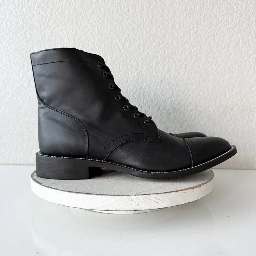 NEW Lane Mens Black Ankle Boots Size 12.5 Lace-up Casual Genuine Leather Sole